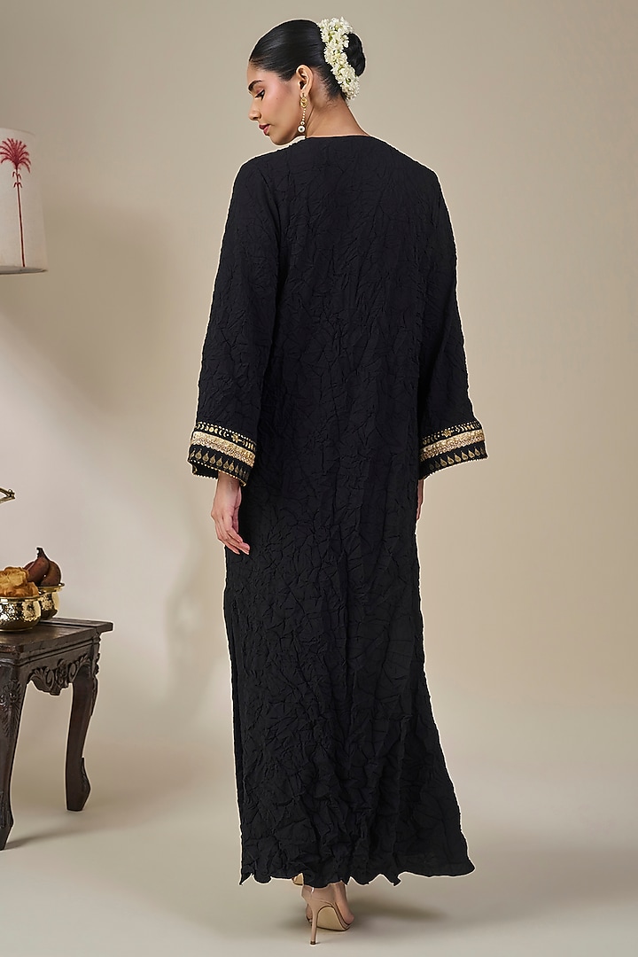 Black Heavy Crepe Printed & Embroidered Kaftan by Masaba at Pernia's Pop Up Shop