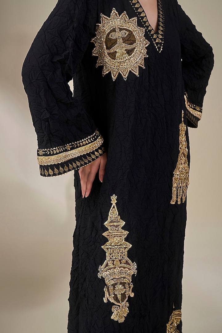 Black Heavy Crepe Printed & Embroidered Kaftan by Masaba at Pernia's Pop Up Shop