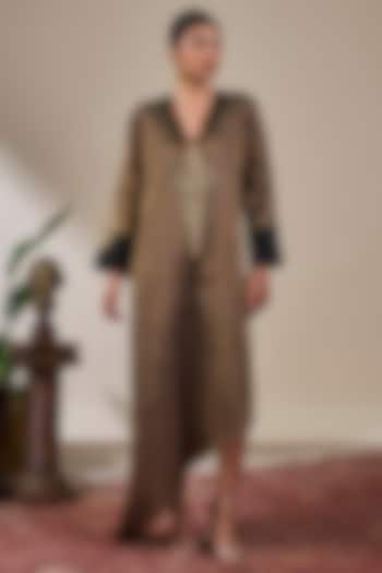 Black & Gold Tissue Silk Asymmetrical Striped Kaftan by Masaba at Pernia's Pop Up Shop