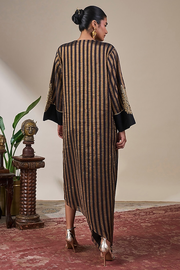 Black & Gold Tissue Silk Asymmetrical Striped Kaftan by Masaba at Pernia's Pop Up Shop