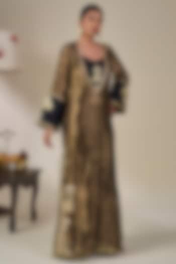 Black Tissue Silk Foil Printed Kaftan by Masaba at Pernia's Pop Up Shop