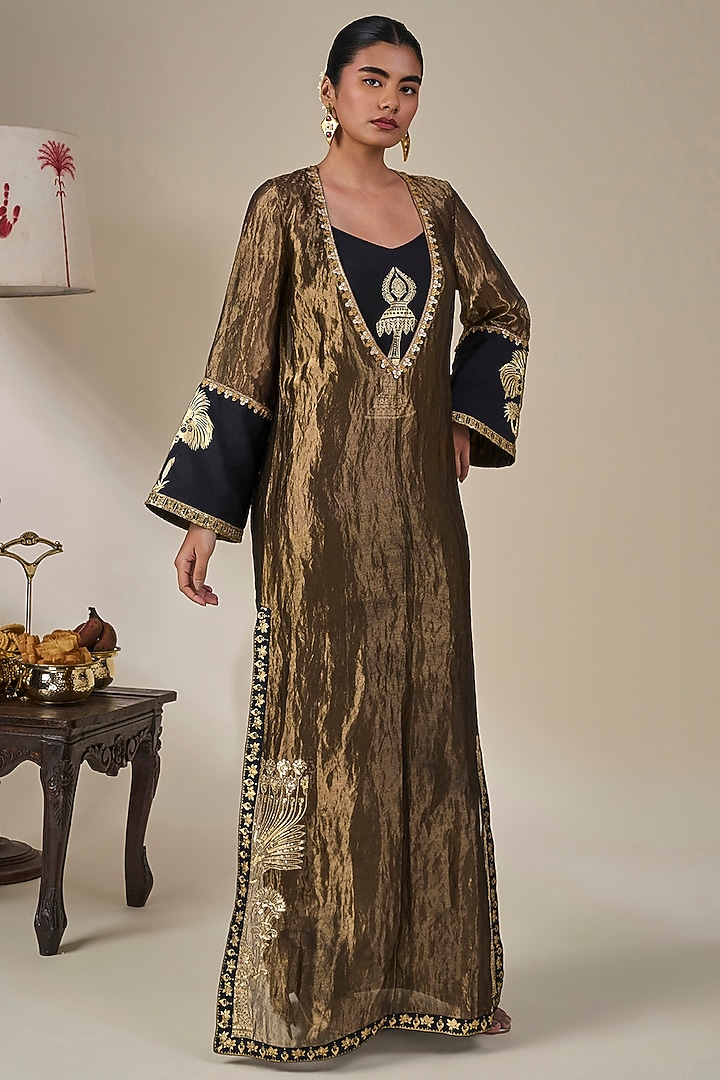 Black Tissue Silk Foil Printed Kaftan by Masaba at Pernia's Pop Up Shop