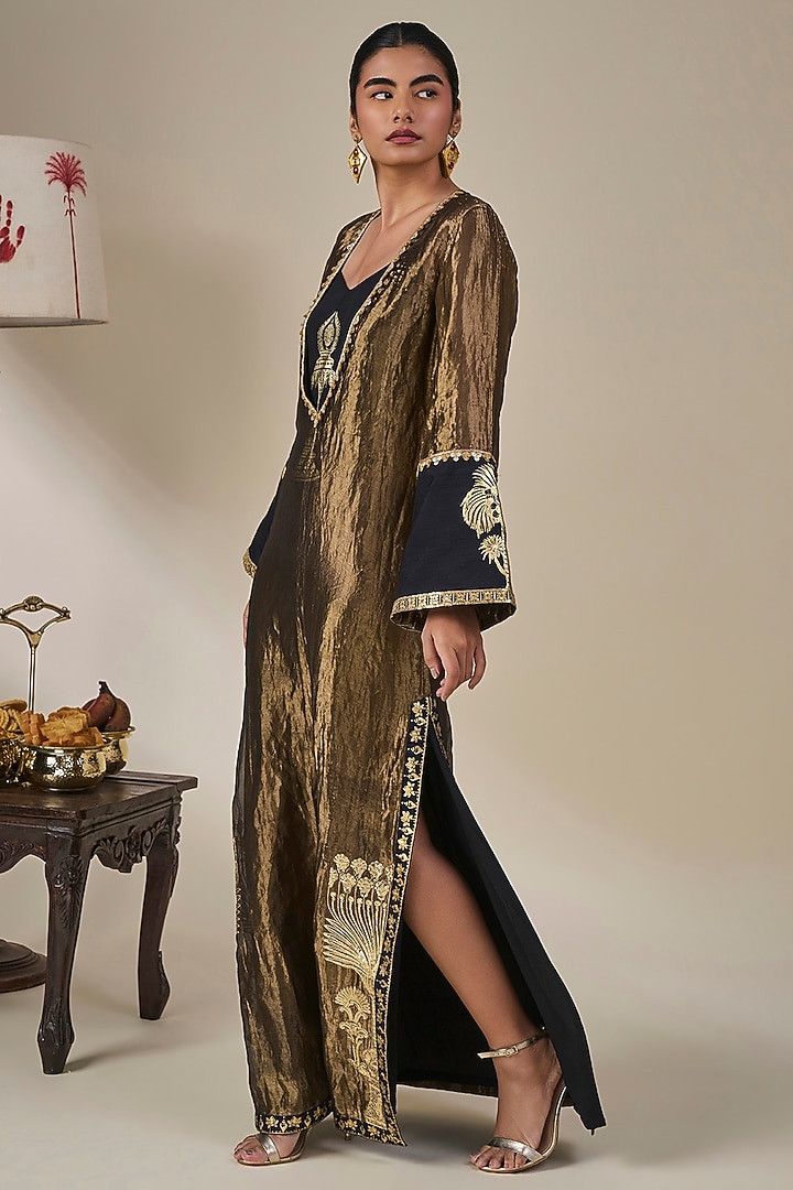 Black Tissue Silk Foil Printed Kaftan by Masaba at Pernia's Pop Up Shop