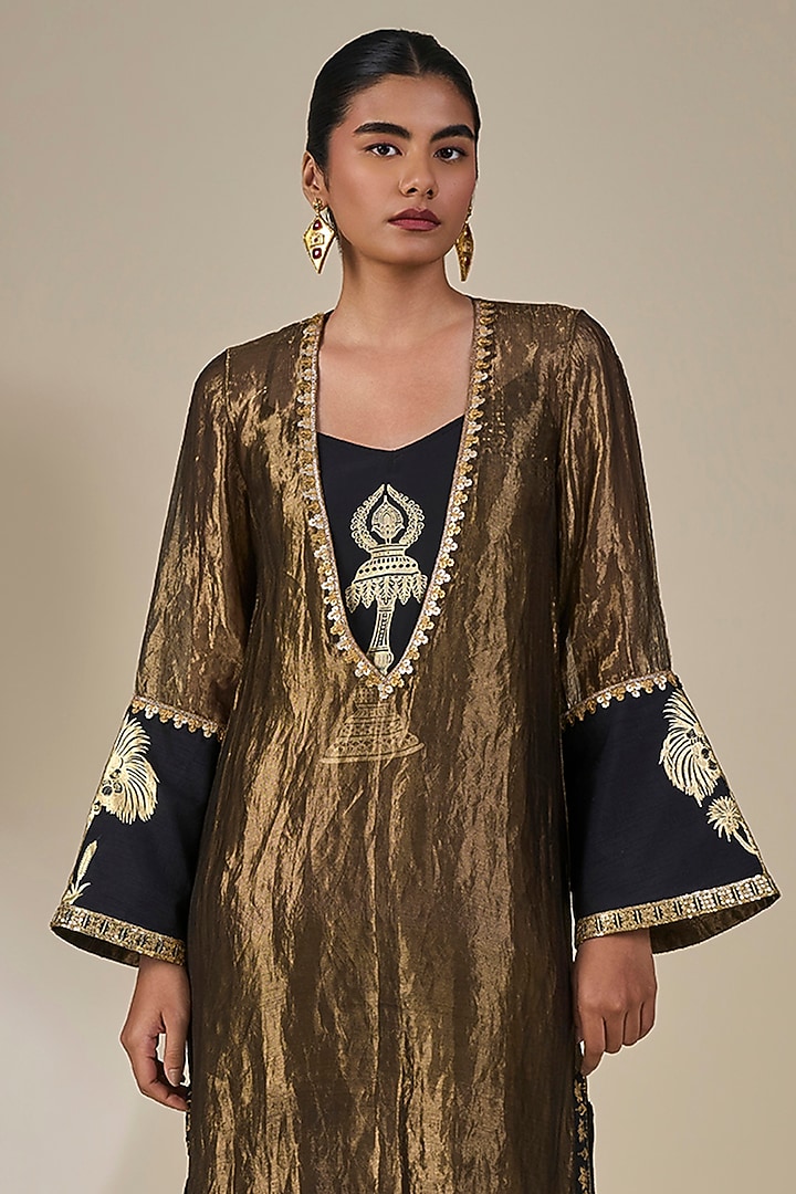Black Tissue Silk Foil Printed Kaftan by Masaba at Pernia's Pop Up Shop