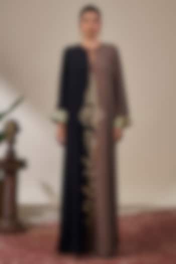 Black & Brown Crepe Silk Half-N-Half Kaftan by Masaba at Pernia's Pop Up Shop
