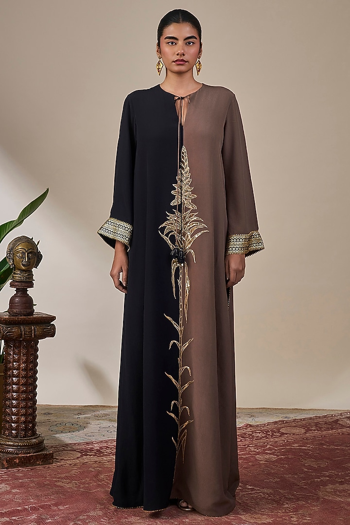 Black & Brown Crepe Silk Half-N-Half Kaftan by Masaba at Pernia's Pop Up Shop