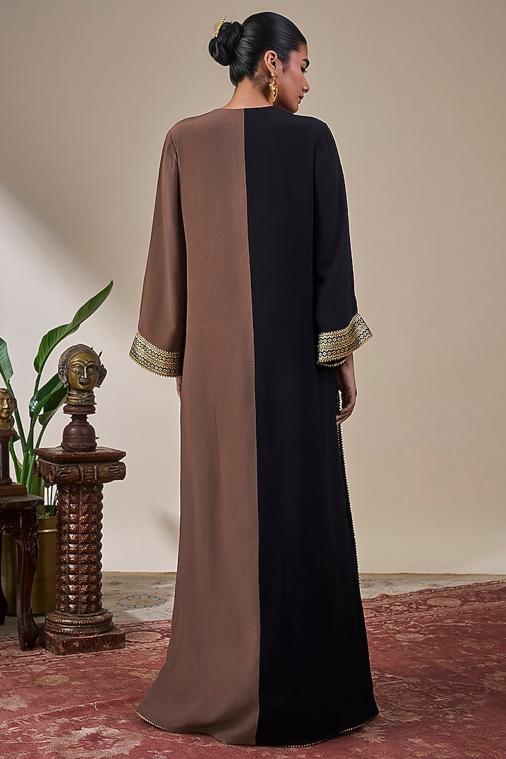 Black & Brown Crepe Silk Half-N-Half Kaftan by Masaba at Pernia's Pop Up Shop