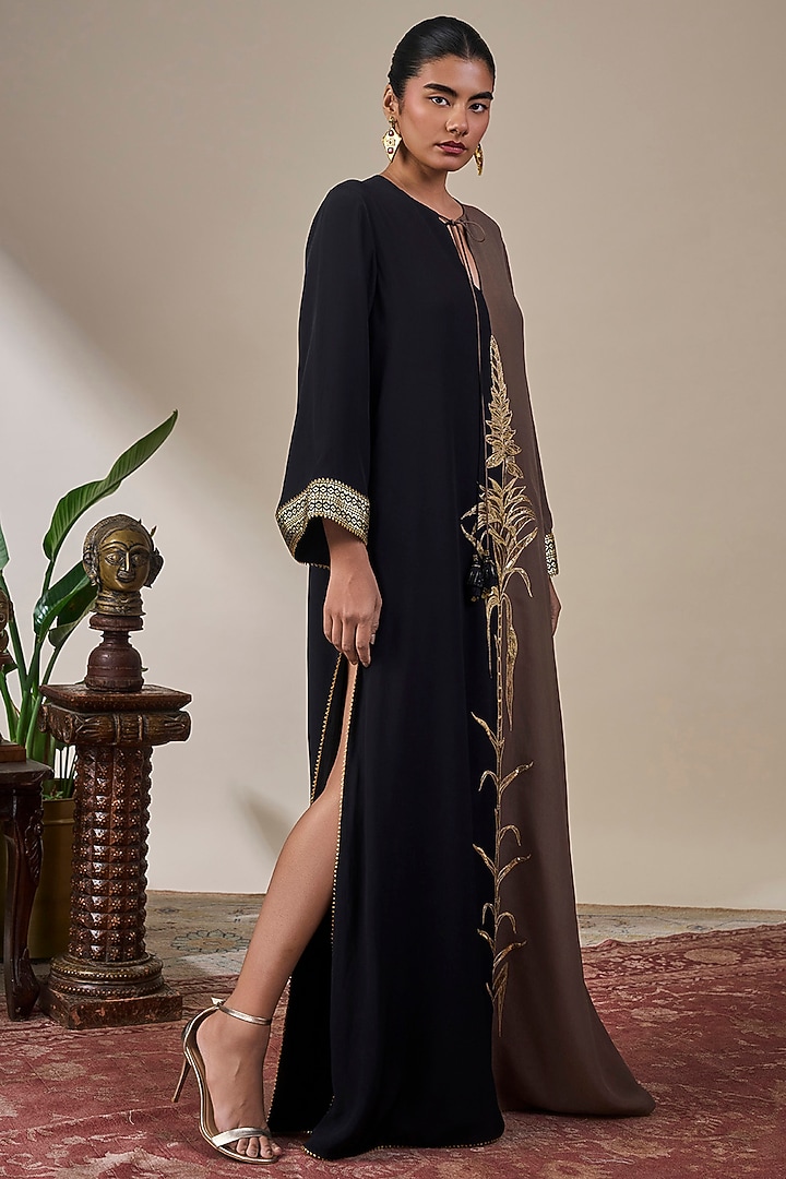 Black & Brown Crepe Silk Half-N-Half Kaftan by Masaba at Pernia's Pop Up Shop