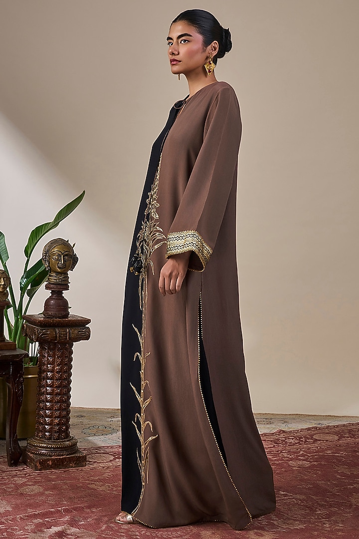 Black & Brown Crepe Silk Half-N-Half Kaftan by Masaba at Pernia's Pop Up Shop