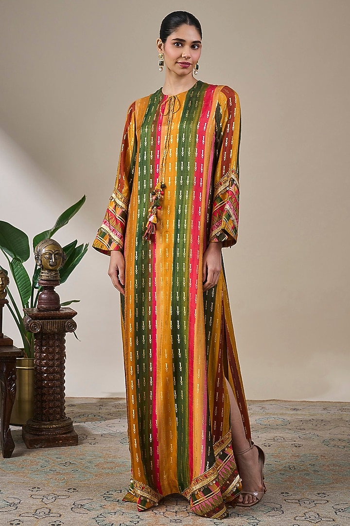 Multi-Colored Viscose Slub Stripe Printed Kaftan by Masaba at Pernia's Pop Up Shop