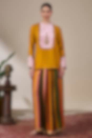 Yellow Viscose Slub Embroidered & Printed Kurta by Masaba at Pernia's Pop Up Shop