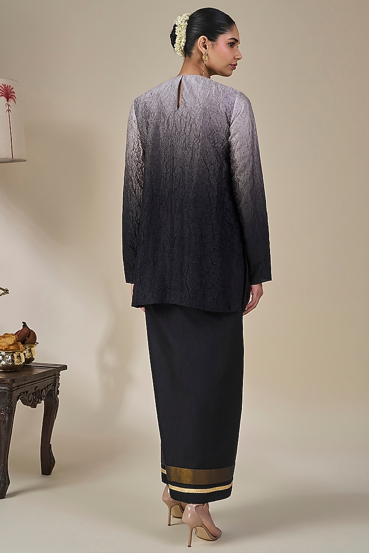Black & White Ombre Viscose Slub Lungi Skirt Set by Masaba at Pernia's Pop Up Shop