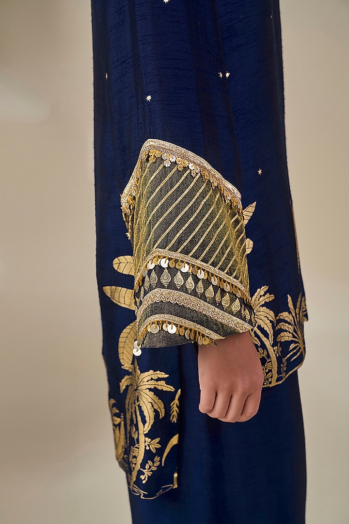 Midnight Blue Viscose Slub Printed Kurta Set by Masaba at Pernia's Pop Up Shop