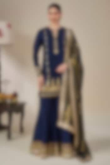 Midnight Blue Viscose Slub Printed Wedding Sharara Set by Masaba at Pernia's Pop Up Shop