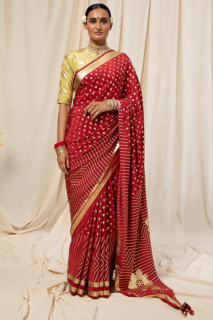 Maroon Floral Printed Party Wear Saree  by Masaba at Pernia's Pop Up Shop