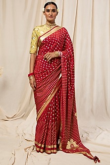 Maroon Floral Printed Saree  by Masaba-TRADITIONAL SIX YARDS