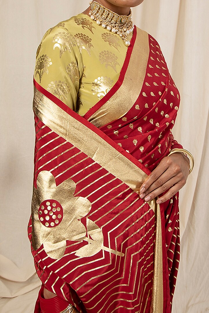 Maroon Floral Printed Party Wear Saree  by Masaba at Pernia's Pop Up Shop
