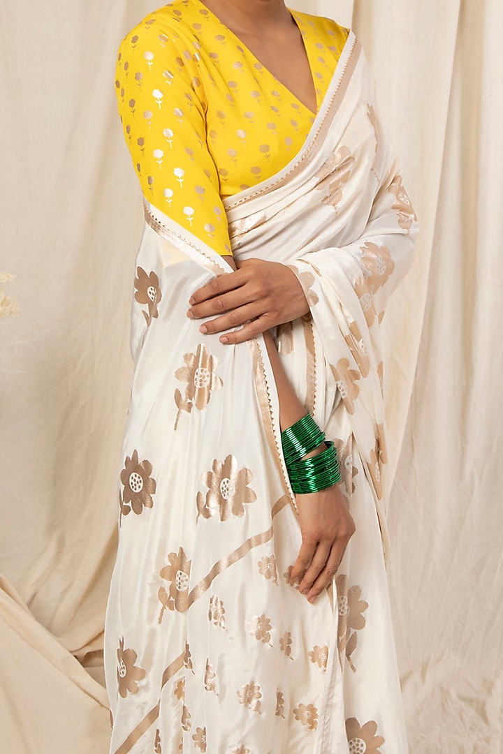 Devnaagri - Lemon Yellow Georgette Saree