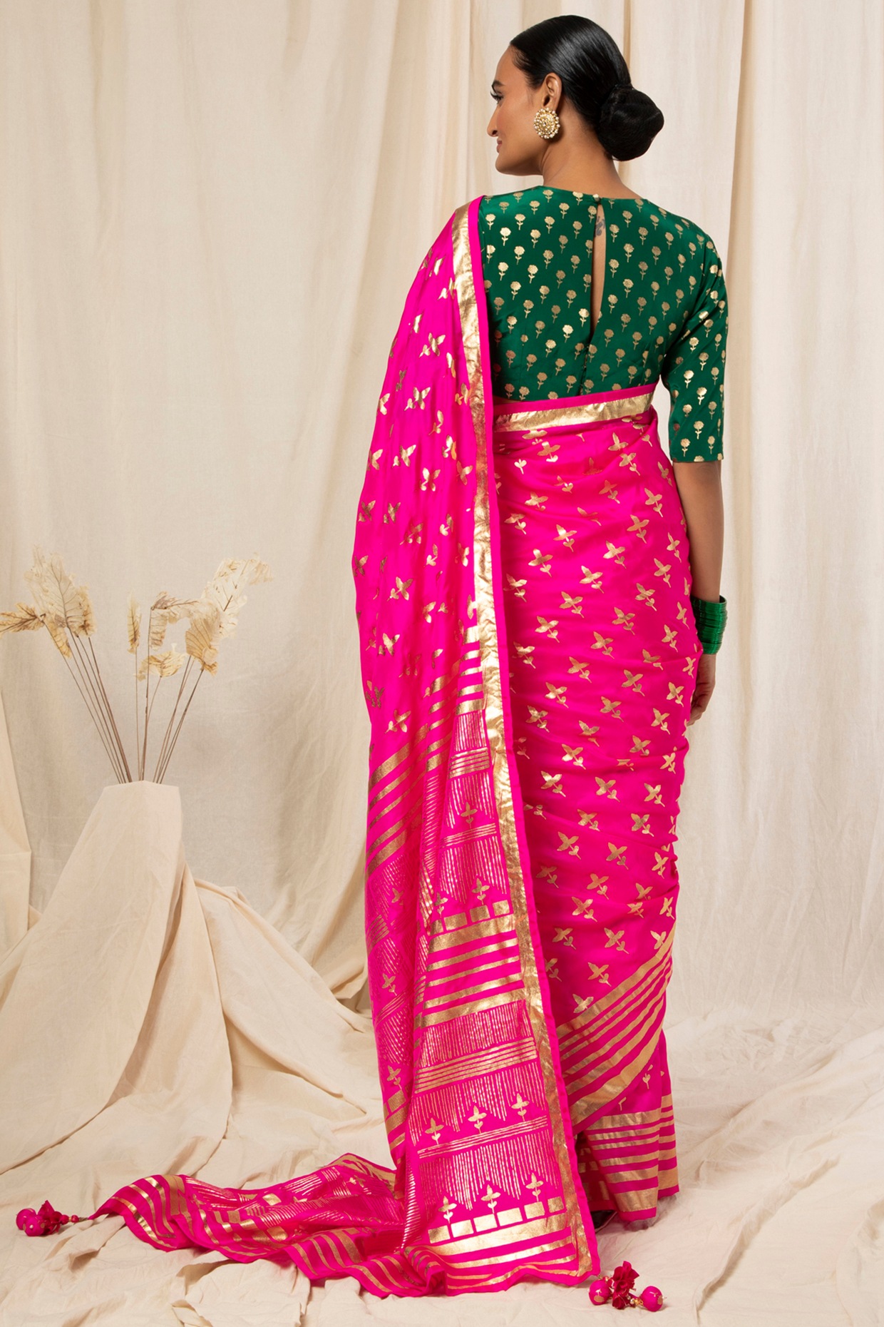 hot pink saree silk