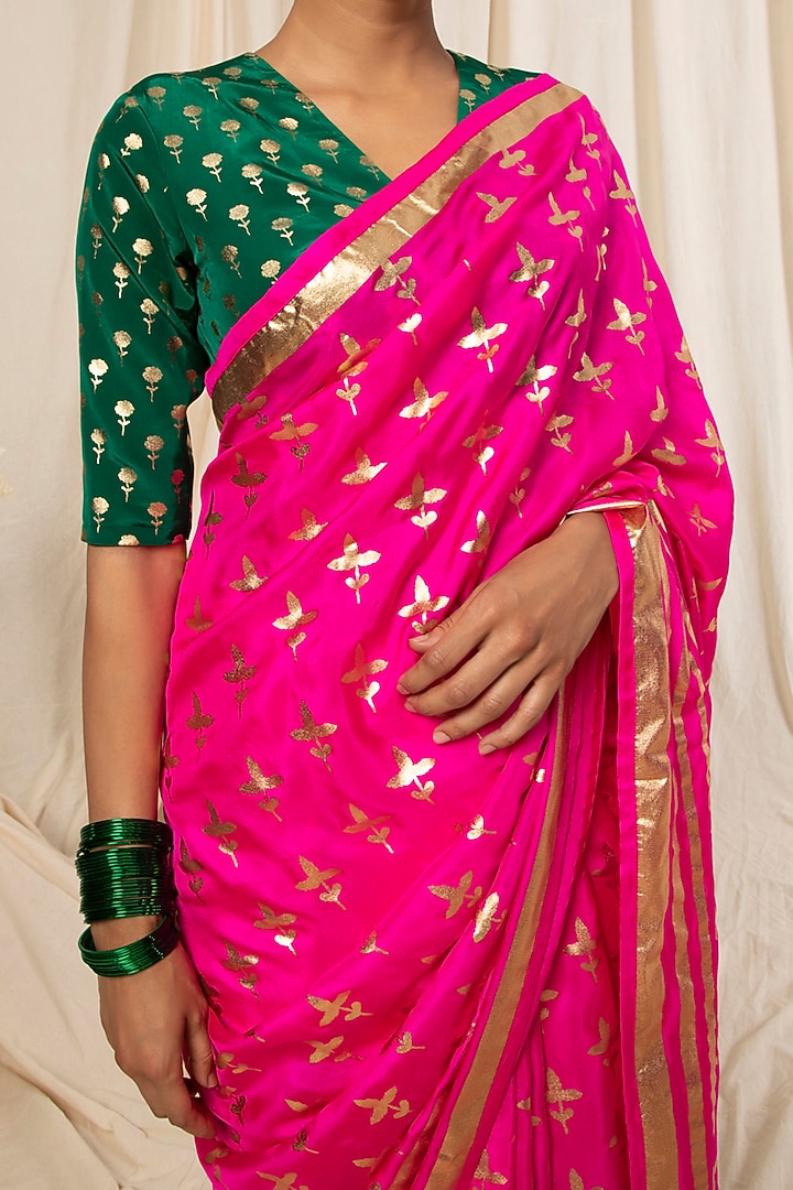 Hot Pink Silk Party Wear Saree  by Masaba at Pernia's Pop Up Shop