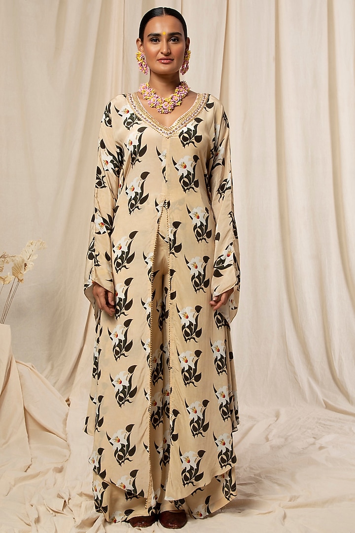 Ivory Printed & Embroidered Tunic Set by Masaba 