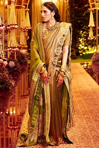 Green Tissue Pitta & Gota Work Saree Set by Masaba