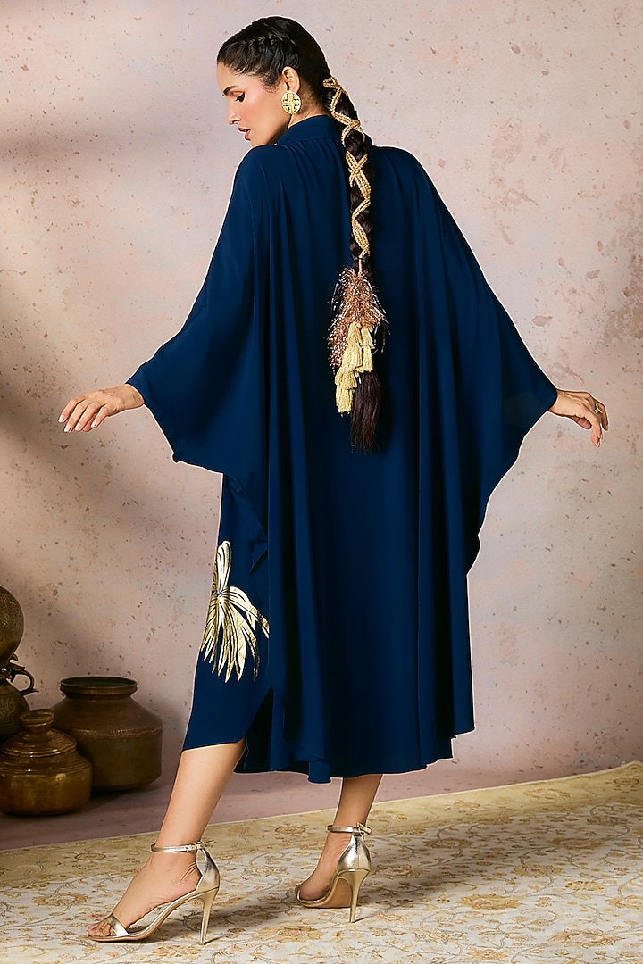 Blue Crepe Silk Foil Placement Printed Kaftan by Masaba at Pernia's Pop Up Shop