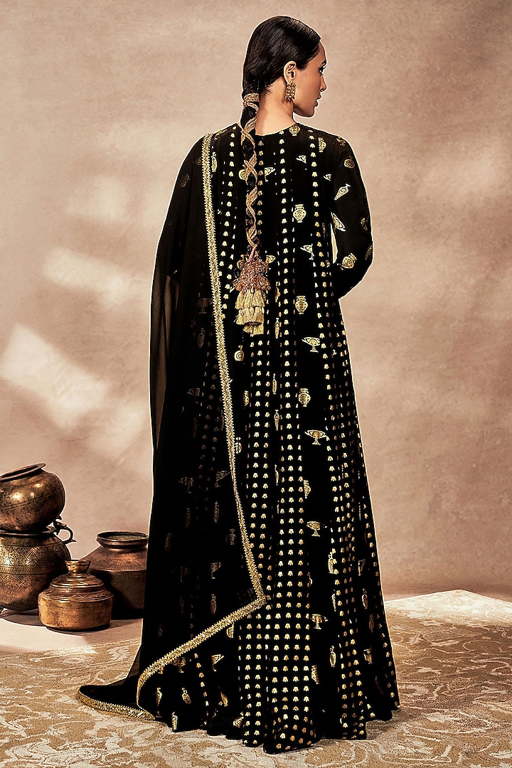 Black Crepe Silk Kinari Embellished Wedding Anarkali Set by Masaba at Pernia's Pop Up Shop