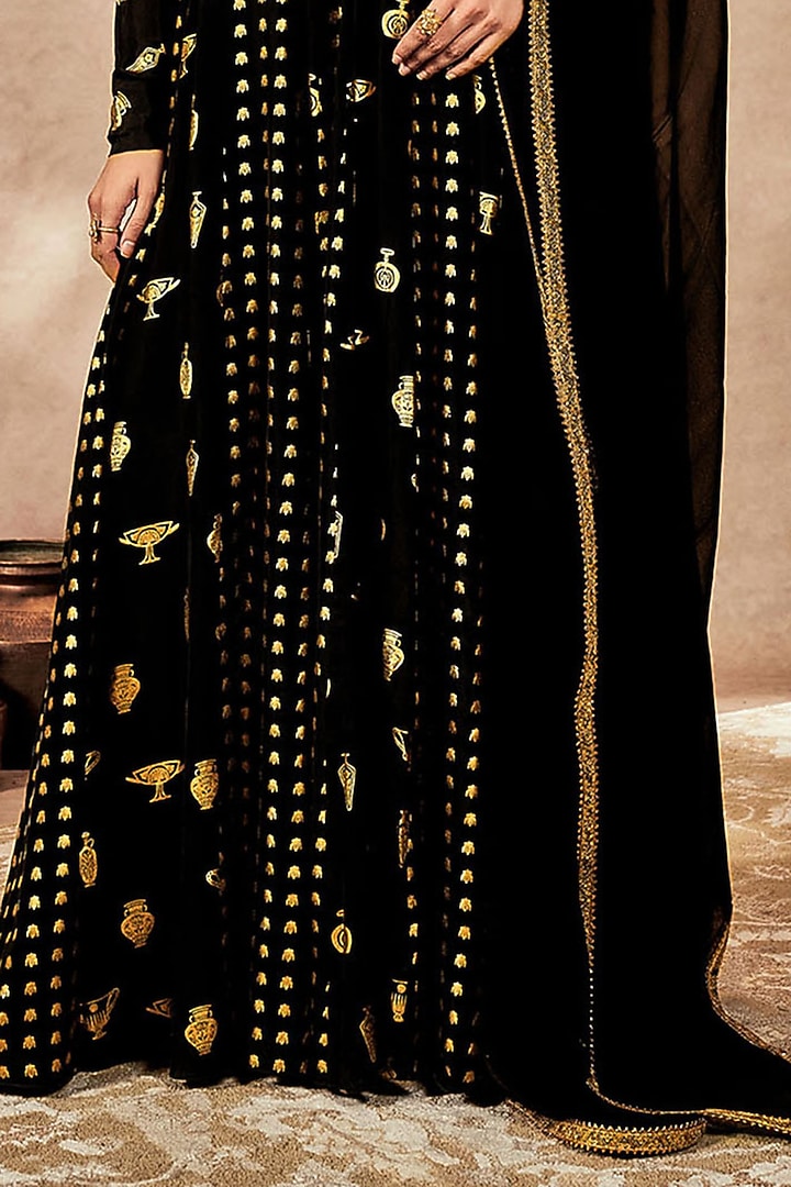 Black Crepe Silk Kinari Embellished Wedding Anarkali Set by Masaba at Pernia's Pop Up Shop