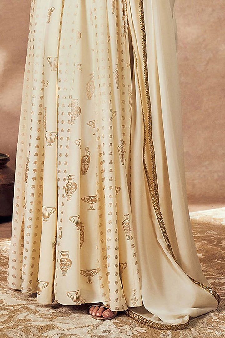 Ivory Crepe Silk Foil Printed & Embellished Wedding Anarkali Set by Masaba at Pernia's Pop Up Shop