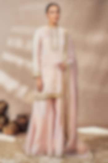 Baby Pink Raw Silk Embellished Wedding Sharara Set by Masaba at Pernia's Pop Up Shop