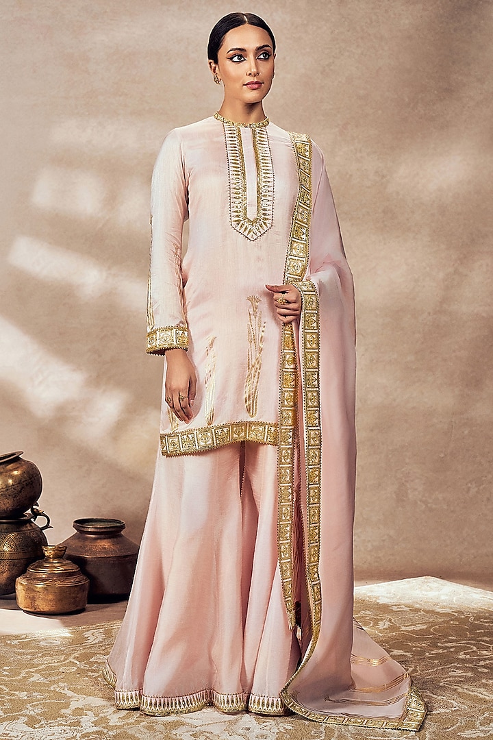 Baby Pink Raw Silk Embellished Wedding Sharara Set by Masaba at Pernia's Pop Up Shop