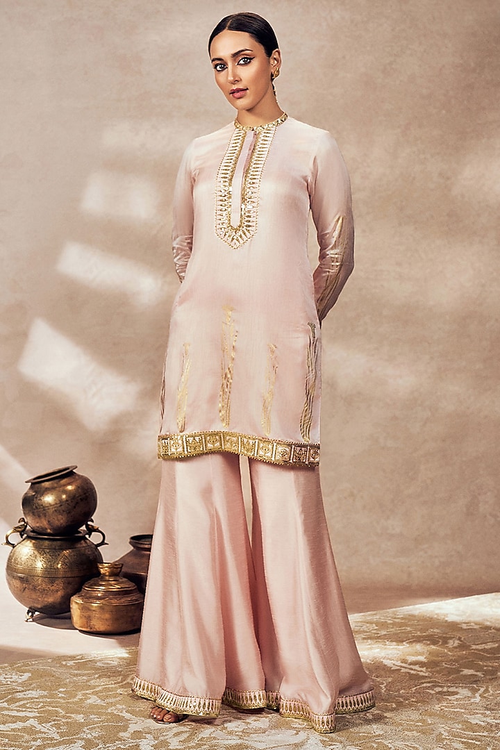 Baby Pink Raw Silk Embellished Wedding Sharara Set by Masaba at Pernia's Pop Up Shop
