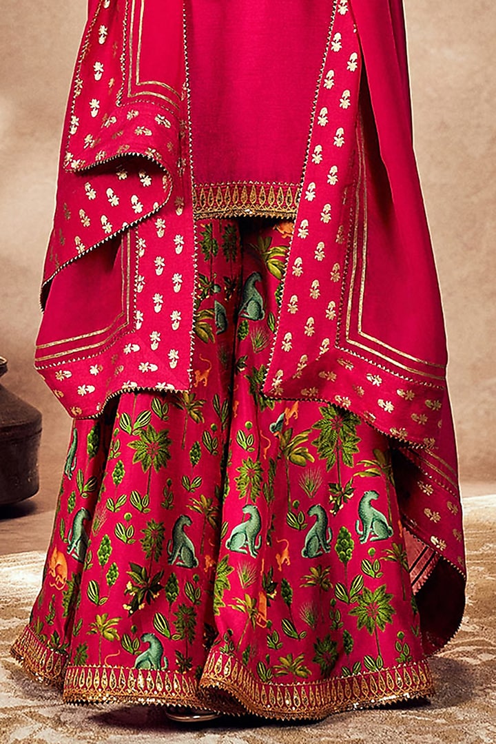 Pink Raw Silk Digital Printed & Gotal Embellished Wedding Sharara Set by Masaba at Pernia's Pop Up Shop
