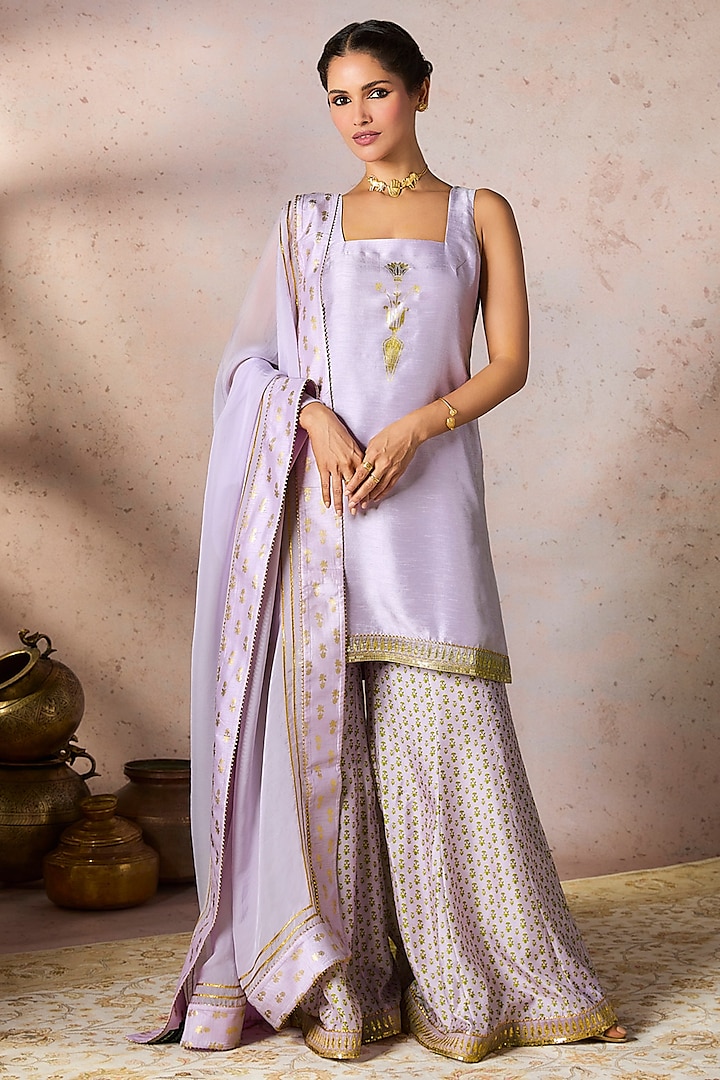 Lilac Raw Silk Printed & Embellished Sharara Set by Masaba at Pernia's Pop Up Shop