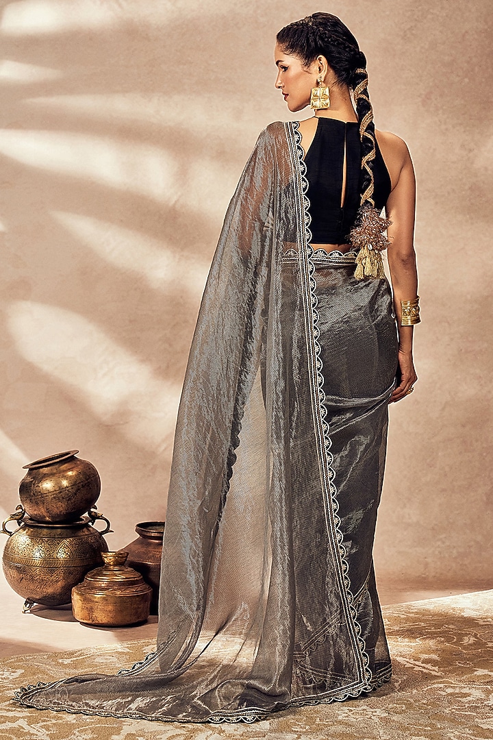 Black & Silver Tissue Gota Embroidered Wedding Saree Set by Masaba at Pernia's Pop Up Shop