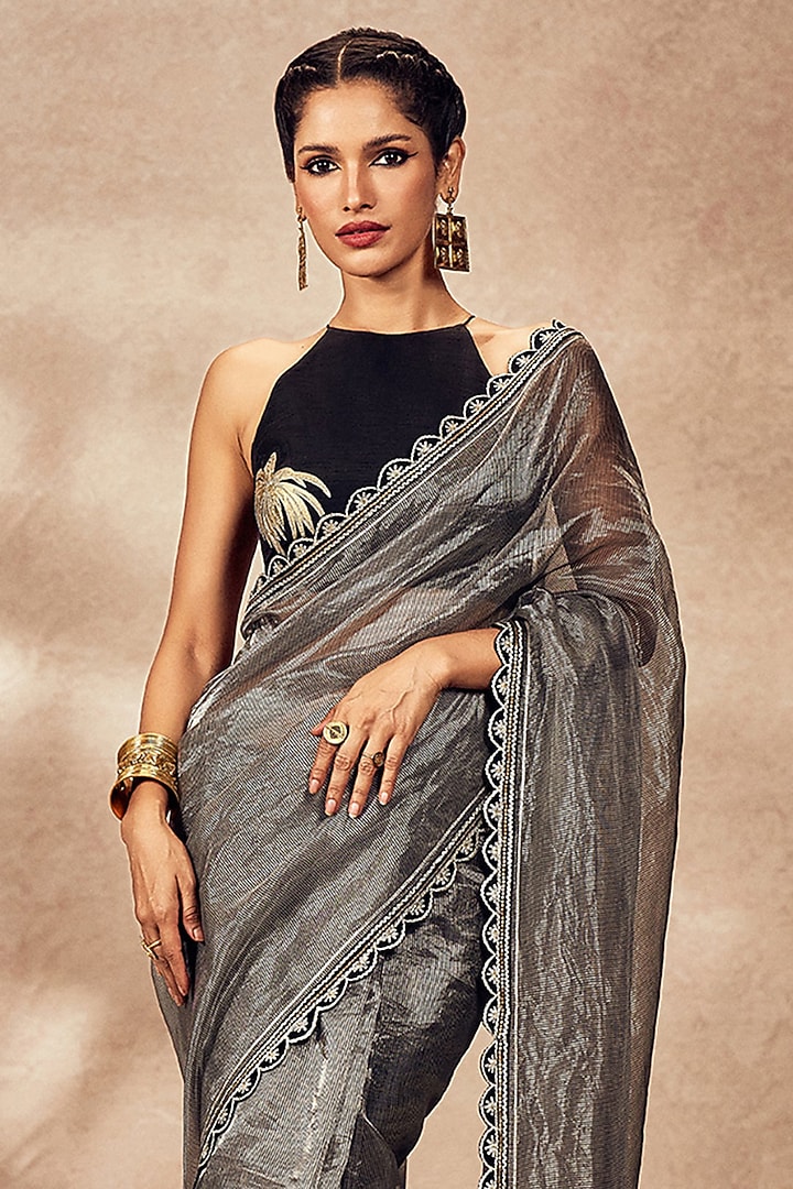 Black & Silver Tissue Gota Embroidered Wedding Saree Set by Masaba at Pernia's Pop Up Shop