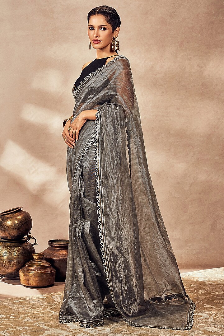 Black & Silver Tissue Gota Embroidered Wedding Saree Set by Masaba at Pernia's Pop Up Shop
