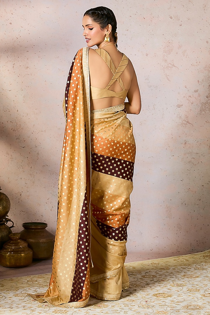 Beige Raw Silk Foil Printed & Embroidered Party Wear Saree Set by Masaba at Pernia's Pop Up Shop