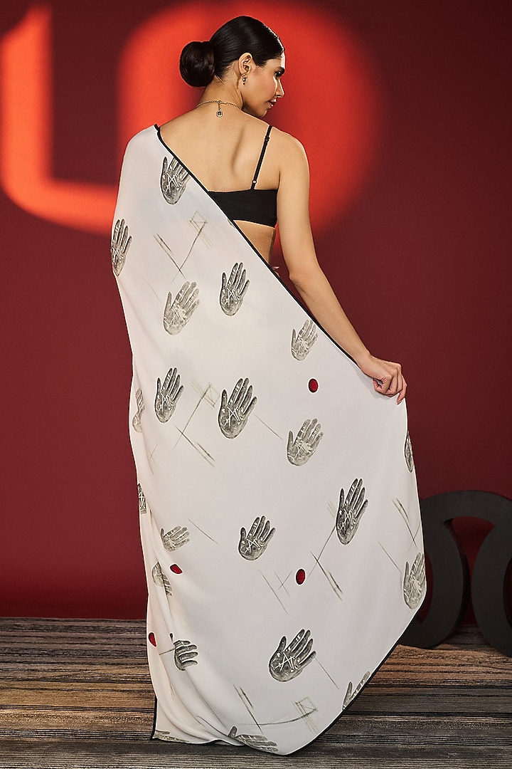 Ecru Crepe Digital Printed Party Wear Saree Set by Masaba at Pernia's Pop Up Shop