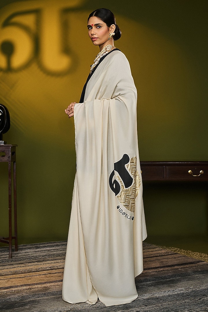 Ivory & Black Mul Silk Digital Printed Jacket Wedding Saree Set by Masaba at Pernia's Pop Up Shop