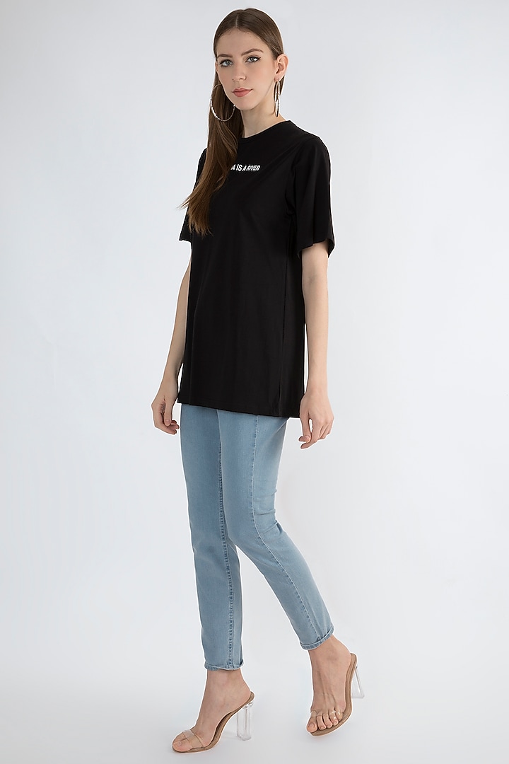 Black Caption Printed T-Shirt by Masaba at Pernia's Pop Up Shop