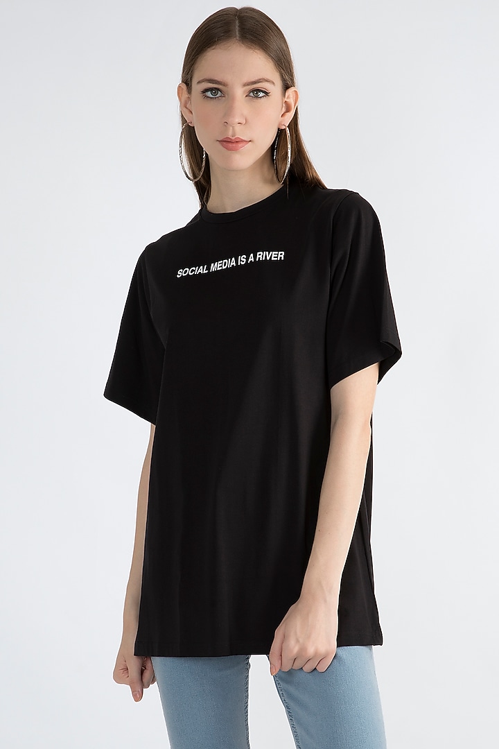 Black Caption Printed T-Shirt by Masaba at Pernia's Pop Up Shop