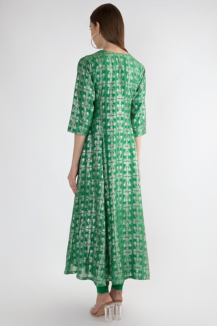 Emerald Green Printed Angrakha Kurta by Masaba at Pernia's Pop Up Shop