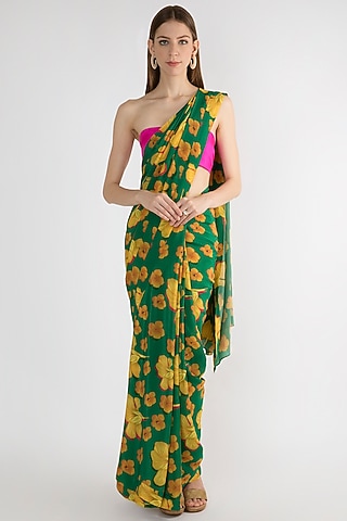 Emerald Green Digital Printed Saree by Masaba