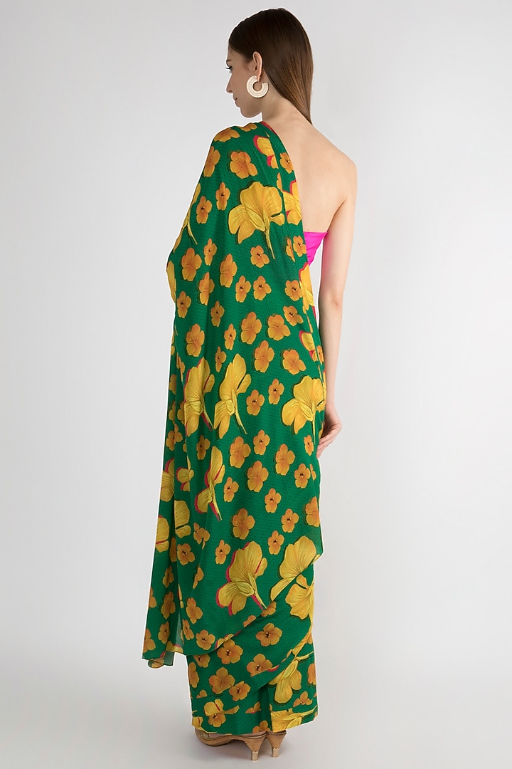 Emerald Green Digital Printed Party Wear Saree by Masaba at Pernia's Pop Up Shop