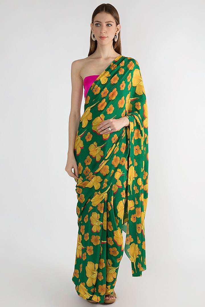 Emerald Green Digital Printed Party Wear Saree by Masaba at Pernia's Pop Up Shop