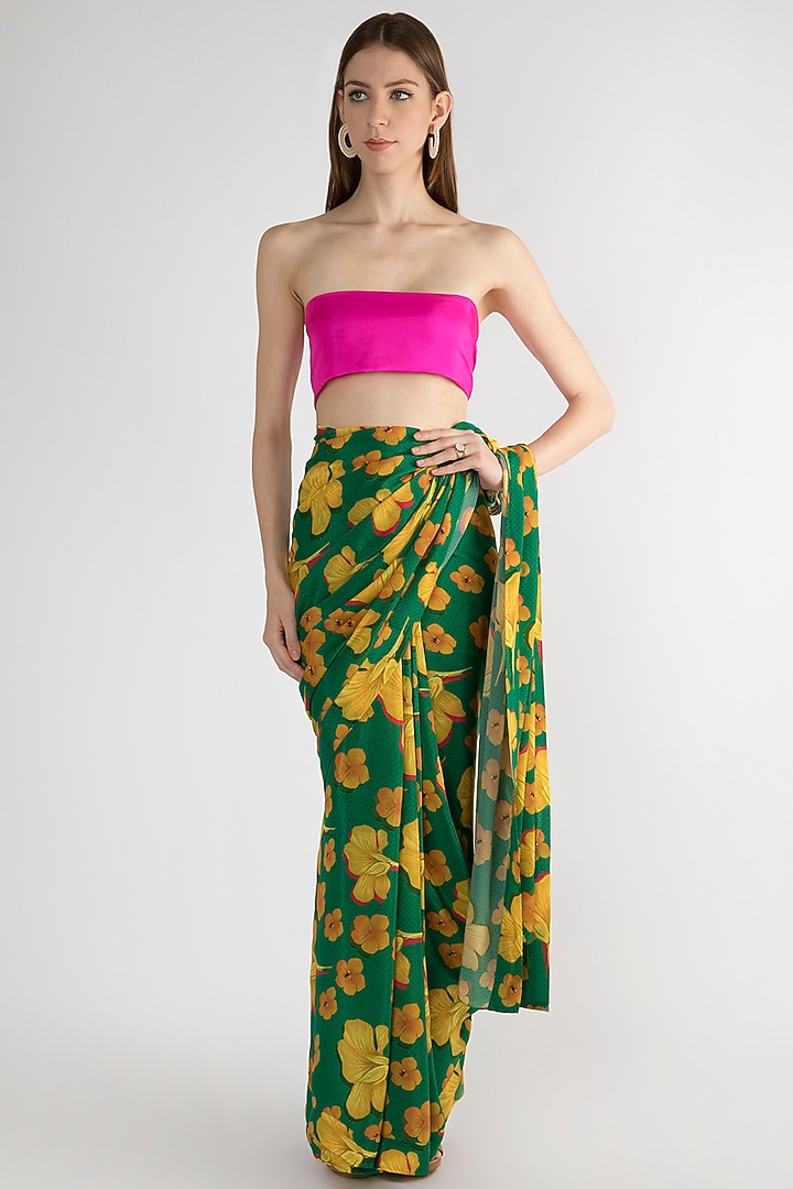 Emerald Green Digital Printed Party Wear Saree by Masaba at Pernia's Pop Up Shop