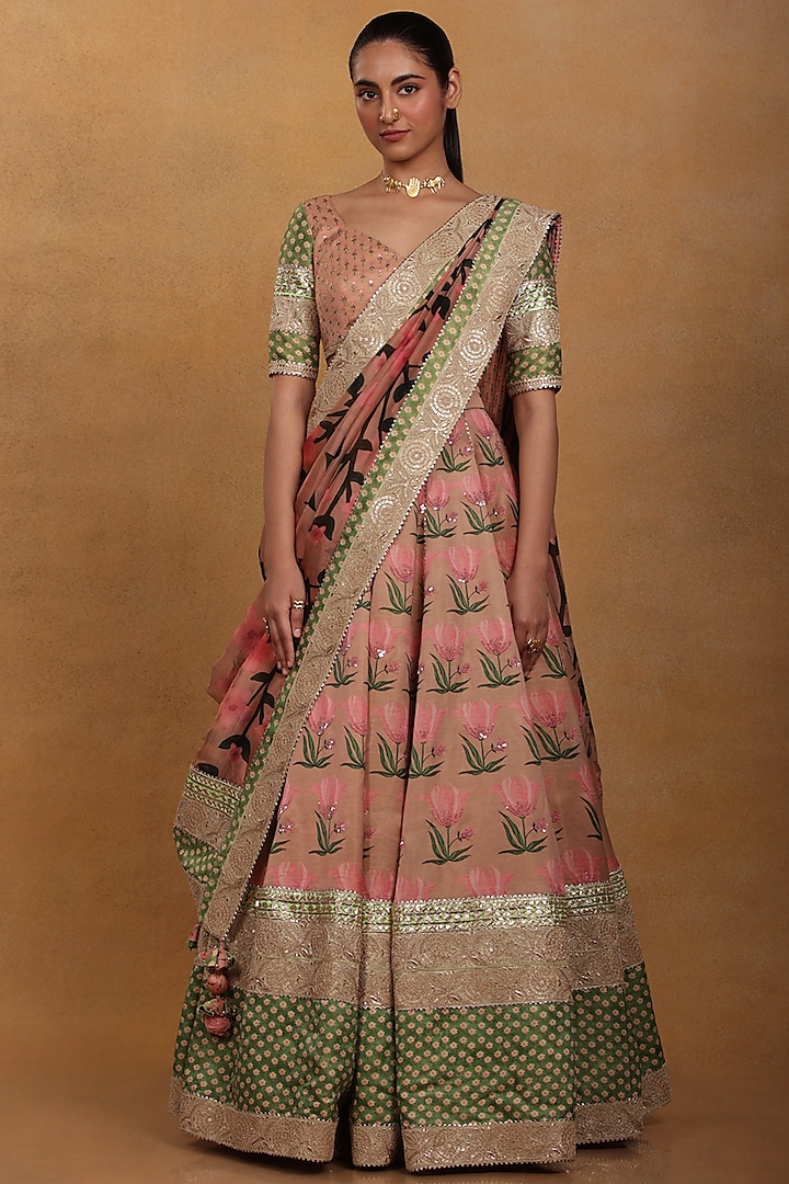 Dusty Pink Embroidered & Printed Lehenga Set by Masaba