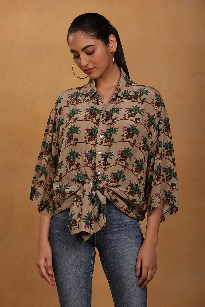Tan Printed Shirt by Masaba at Pernia's Pop Up Shop